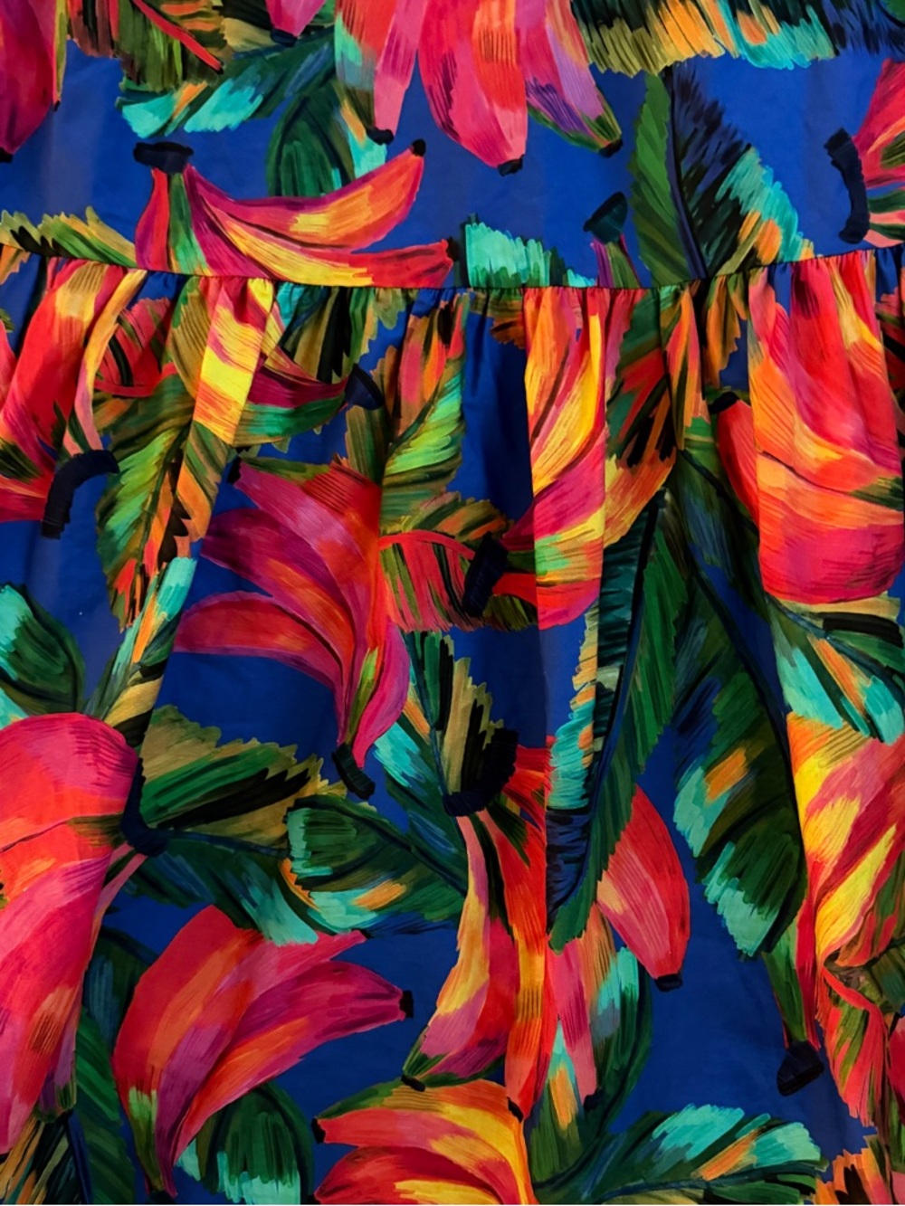 NWT Farm Rio Banana Mix Tropical Print Puff Sleeve Midi Dress - Blue Multi - Picture 7 of 11
